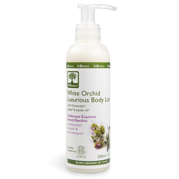 Luxuriöse Körpermilch mit weißer Orchidee